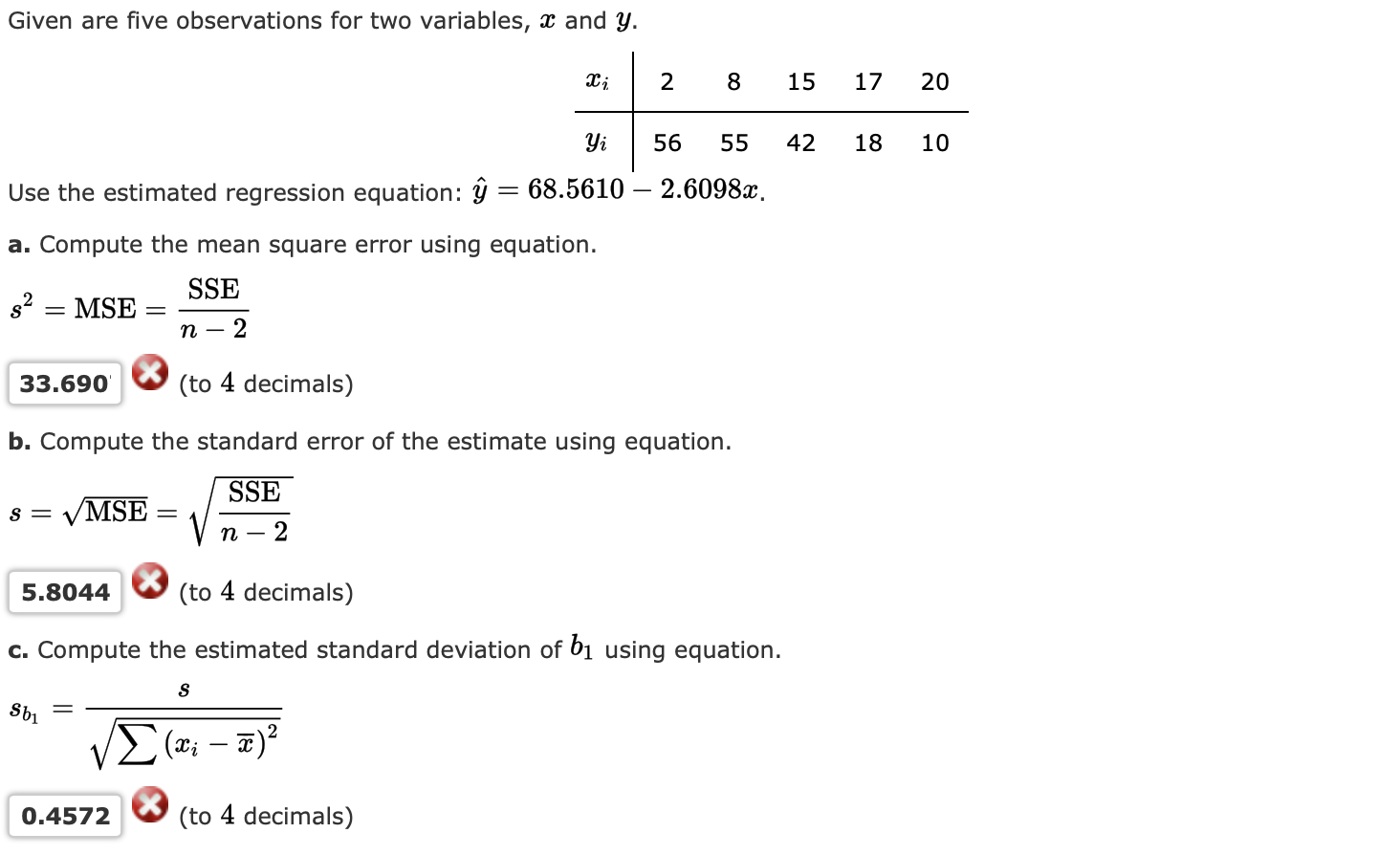 Solved Given Are Five Observations For Two Variables, X And | Chegg.com