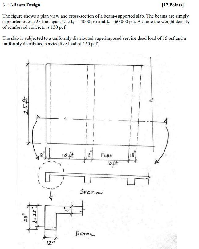 3. T-Beam Design [12 Points The figure shows a plan | Chegg.com