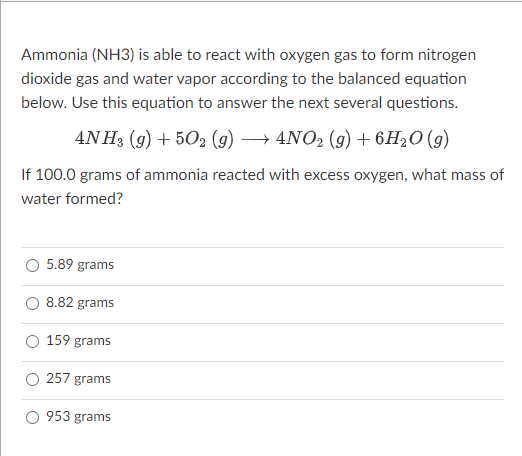 Solved Ammonia Nh3 Is Able To React With Oxygen Gas To 4968