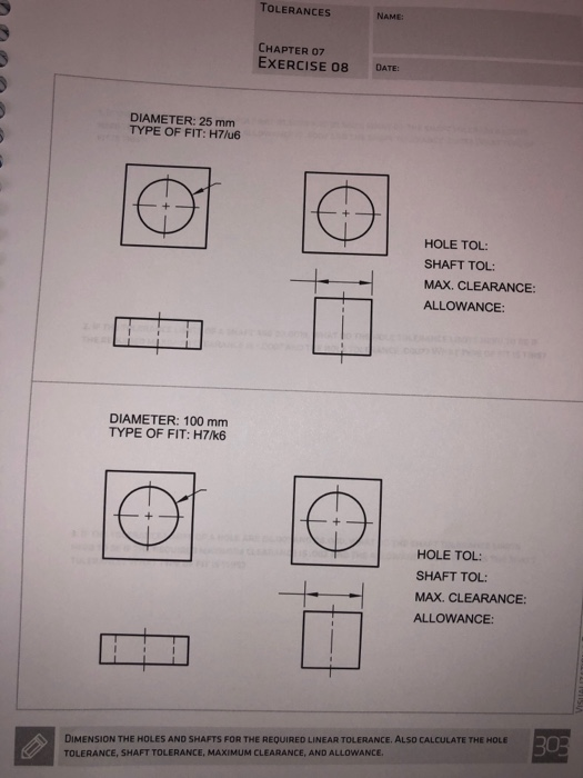 Solved TOLERANCES CHAPTER 07 EXERCISE 08 DATE DIAMETER 25