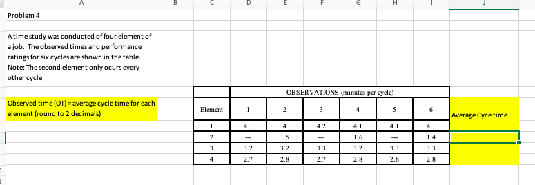 Solved Problem 4 A time study was conducted of four element | Chegg.com