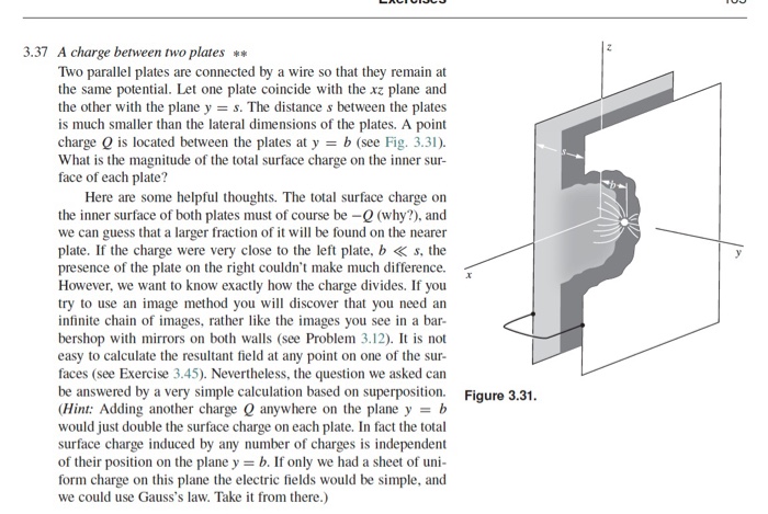 Solved 3.37 A charge between two plates * Two parallel | Chegg.com