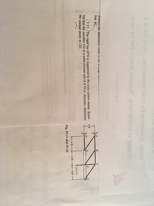 Solved link BC. 1.11 /The rigid bar EFG is supported by the | Chegg.com