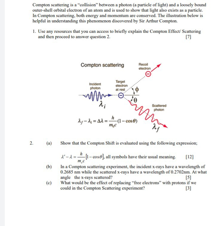 Solved Compton Scattering Is A "collision" Between A Photon | Chegg.com