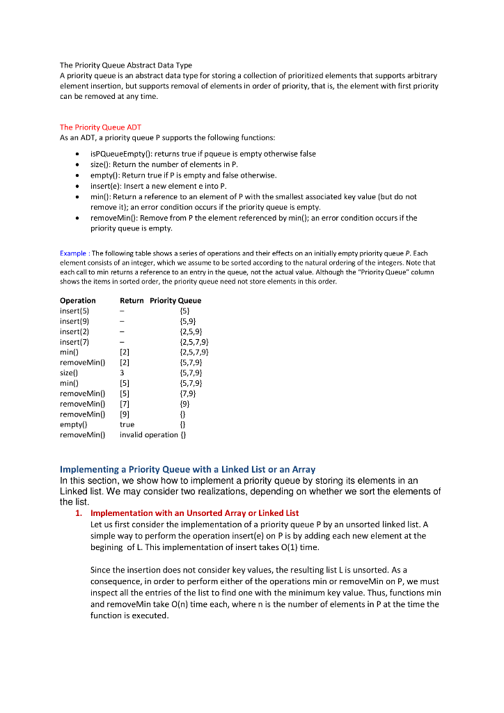 Solved The Priority Queue Abstract Data Type priority queue | Chegg.com