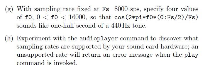 Solved (g) With sampling rate fixed at Fs=8000 sps, specify | Chegg.com