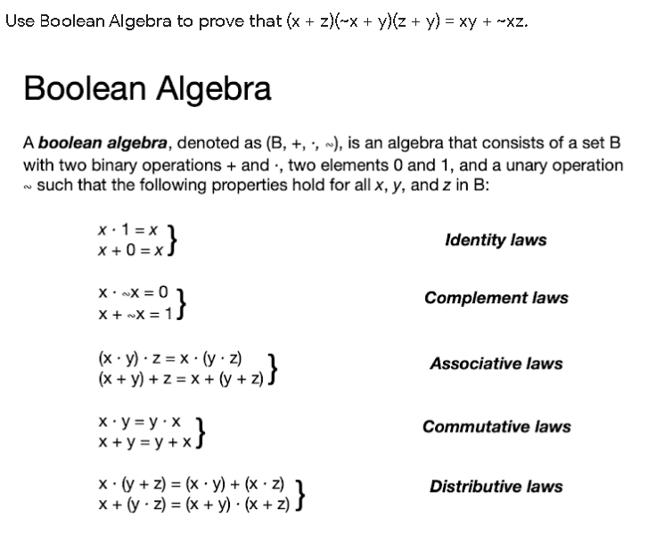 Solved Use Boolean Algebra To Prove That X Z X Y Z Chegg Com