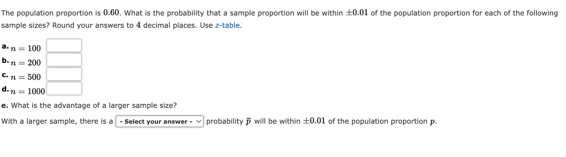 Solved The population proportion is 0.60 . What is the | Chegg.com