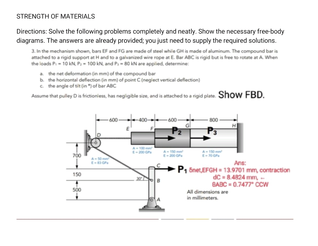 Solved STRENGTH OF MATERIALSDirections: Solve the following | Chegg.com