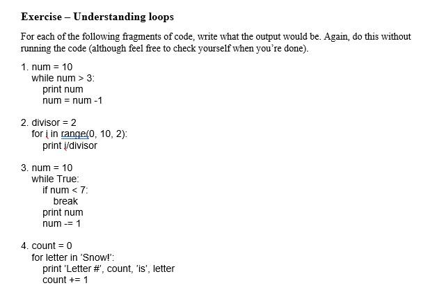 Solved Exercise - Understanding loops For each of the | Chegg.com