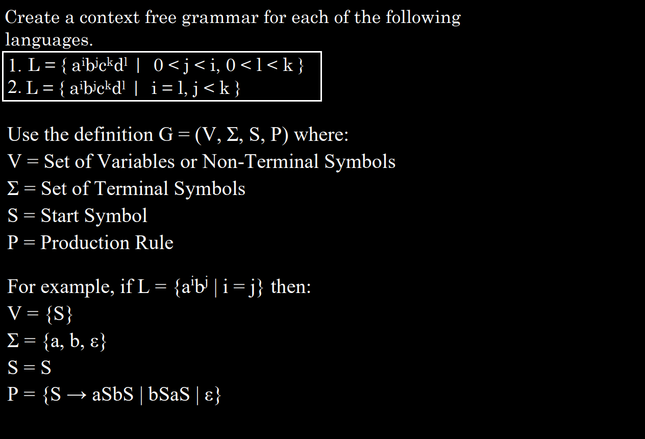 Solved Create A Context Free Grammar For Each Of The | Chegg.com