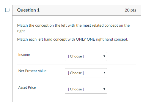 Solved D Question 1 20 pts Match the concept on the left | Chegg.com