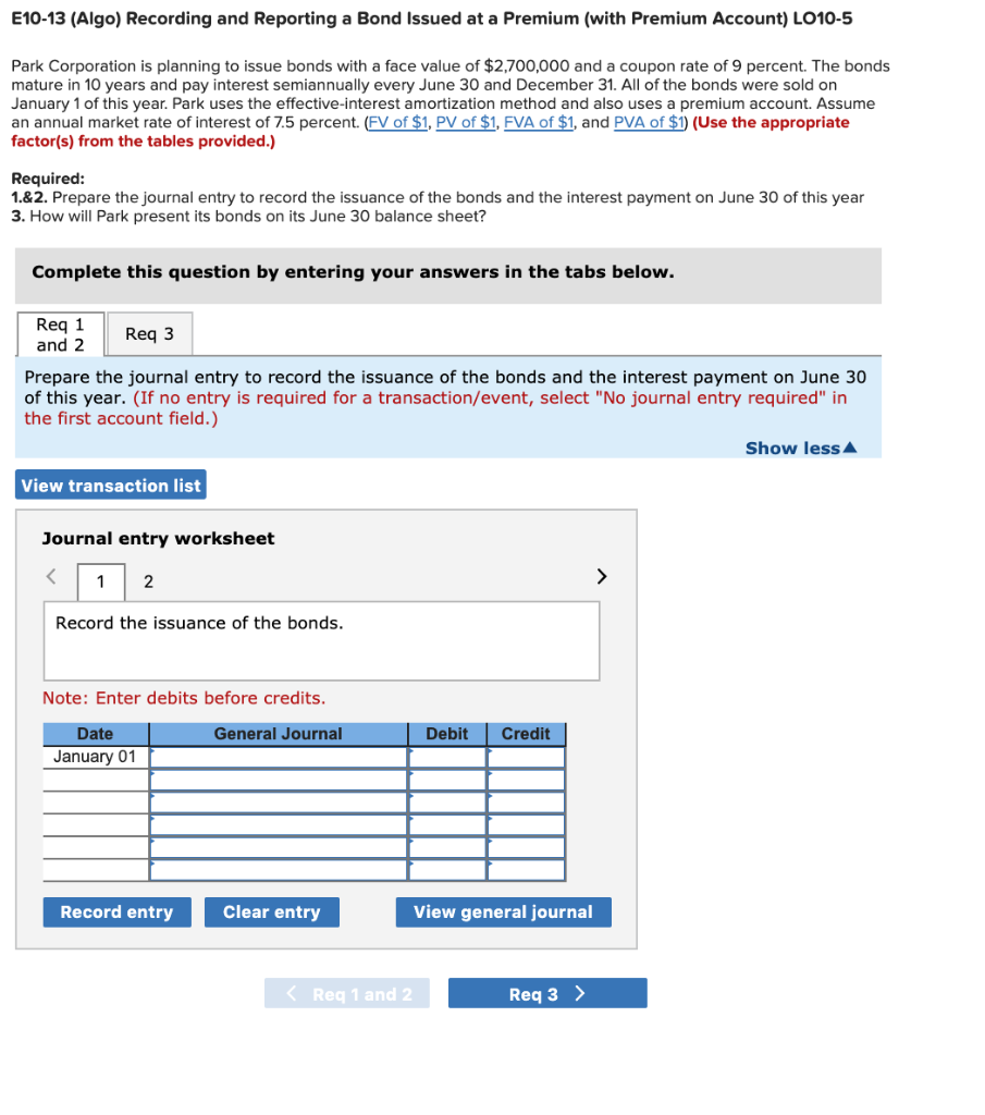 Solved E1013 (Algo) Recording and Reporting a Bond Issued