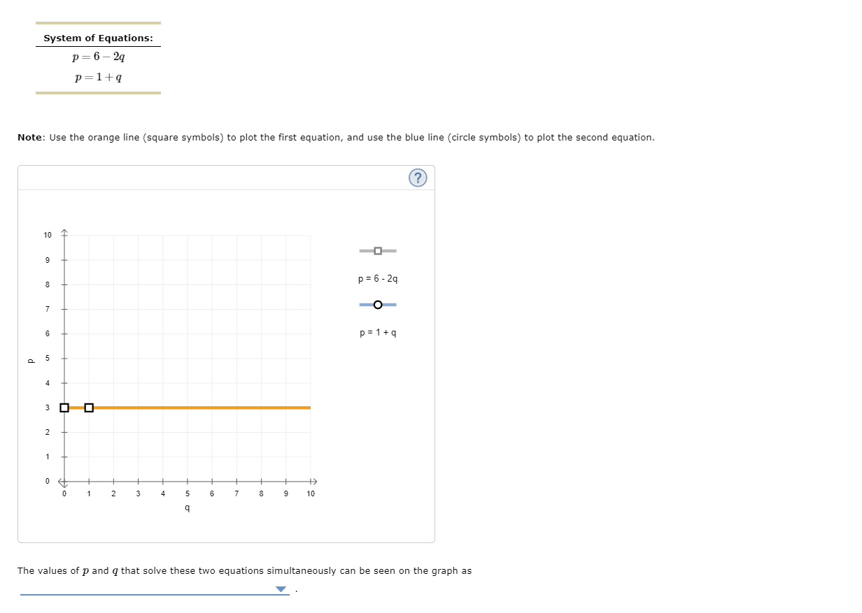 Note: Use the orange line (square symbols) to plot the first equation, and use the blue line (circle symbols) to plot the sec