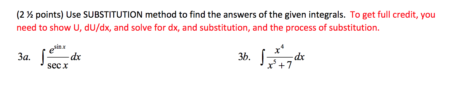 Solved (2 72 points) Use SUBSTITUTION method to find the | Chegg.com