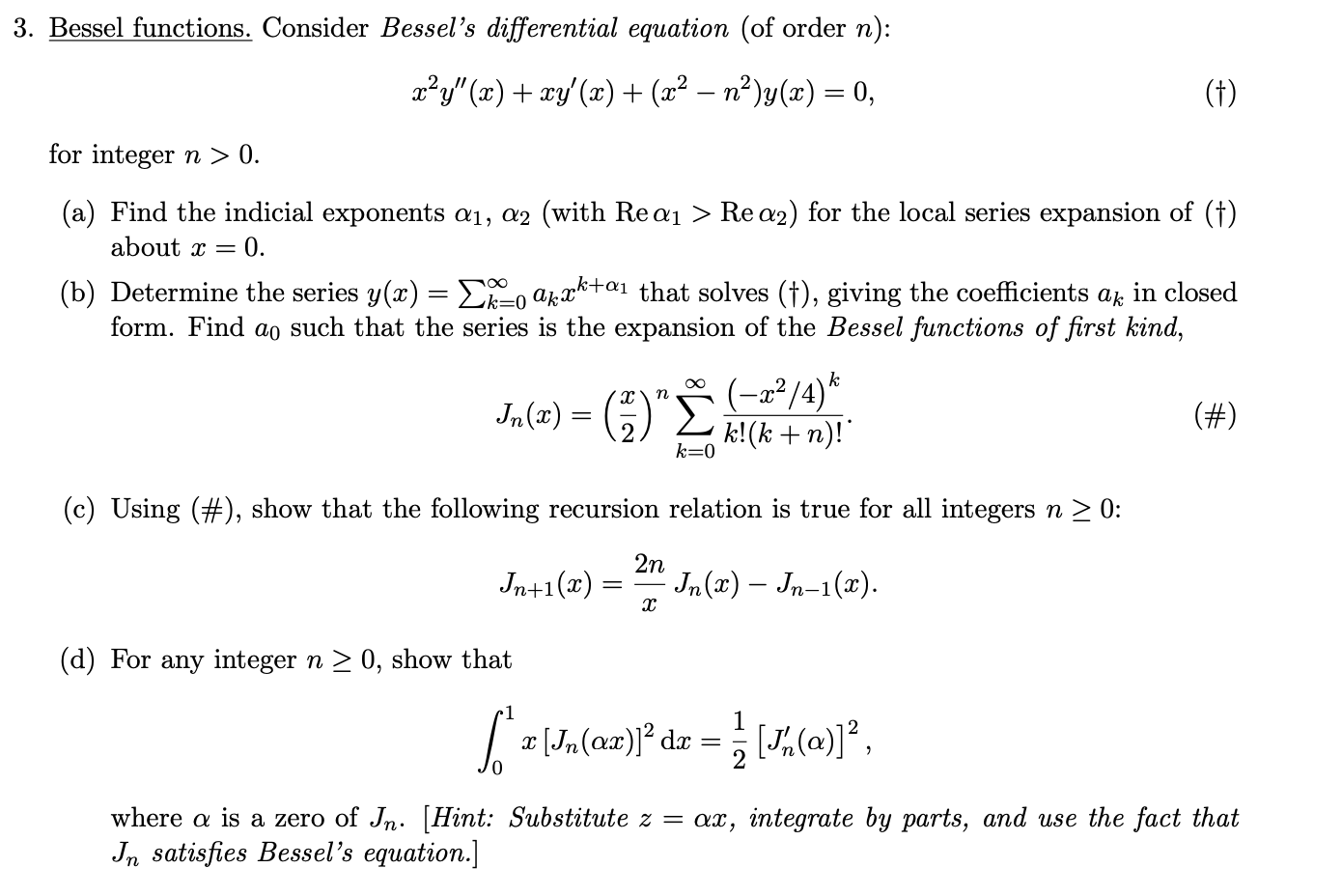 Solved 3. Bessel functions. Consider Bessel's differential | Chegg.com