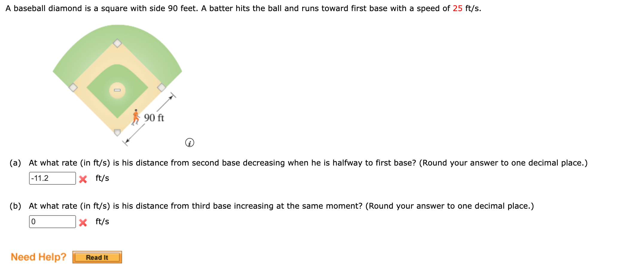 [Solved] A baseball diamond is a square with side 90 feet