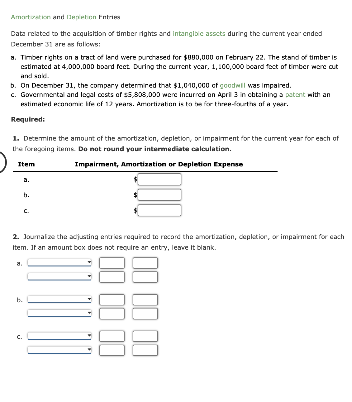 Solved Amortization and Depletion Entries Data related to