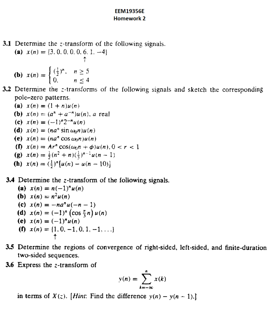 Solved 3 1 Determine The Z Transform Of The Following