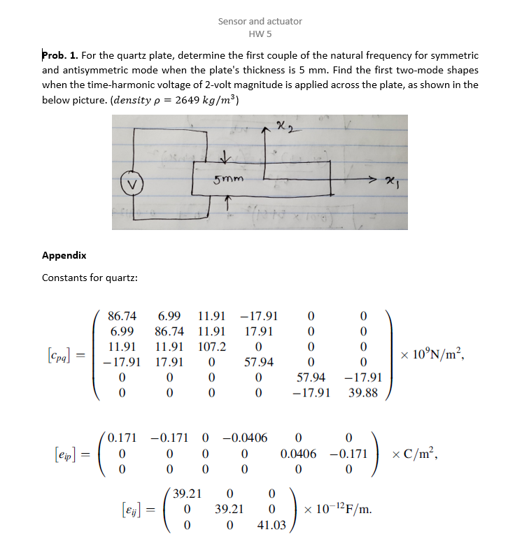 Sensor and actuator HW 5 Prob. 1. For the quartz