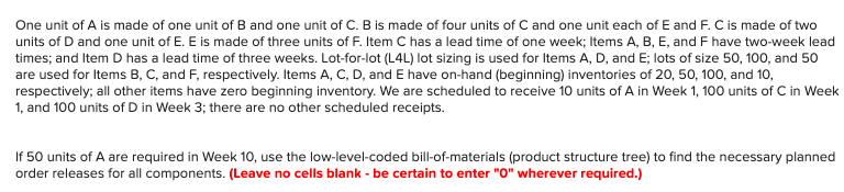 Solved One unit of A is made of one unit of B and one unit | Chegg.com