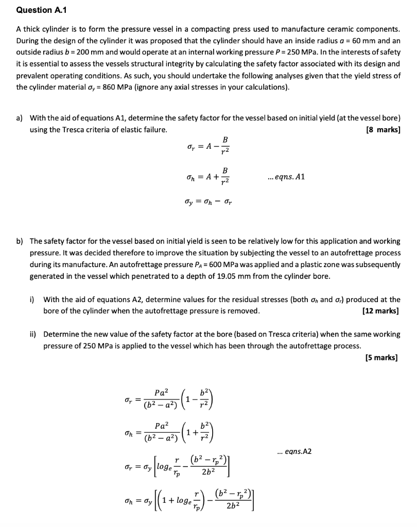 Solved Question A. 1 A thick cylinder is to form the | Chegg.com