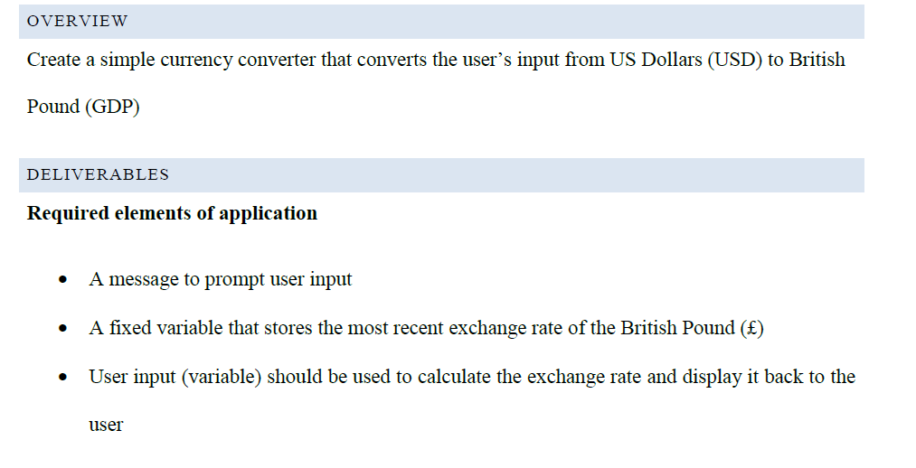 Solved OVERVIEW Create a simple currency converter that | Chegg.com