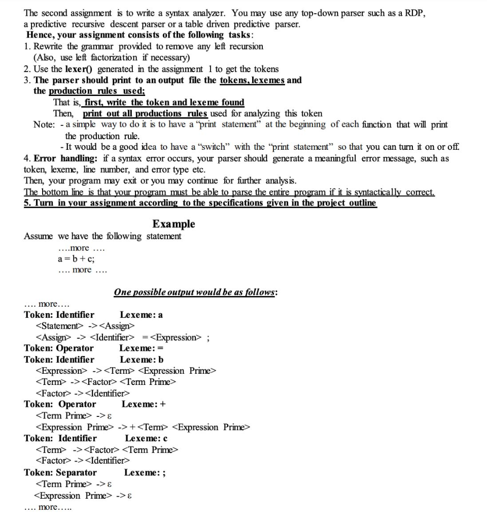 Syntax Assignment The second assignment is to write a syntax analyzer. | Chegg.com