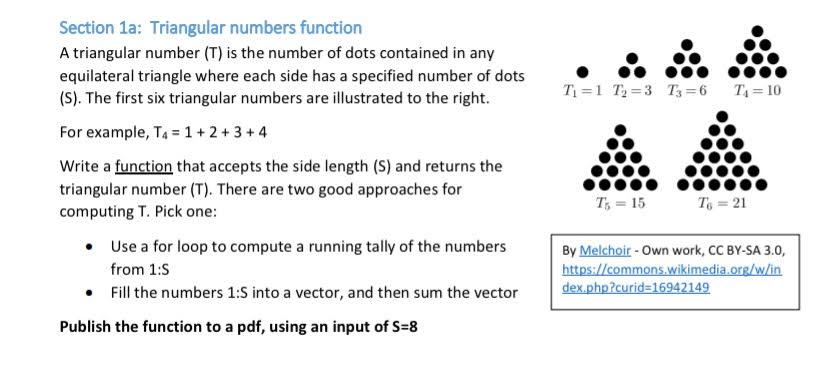 Solved Ti=1 T,=3 T3=6 T, = 10 Section 1a: Triangular numbers | Chegg.com