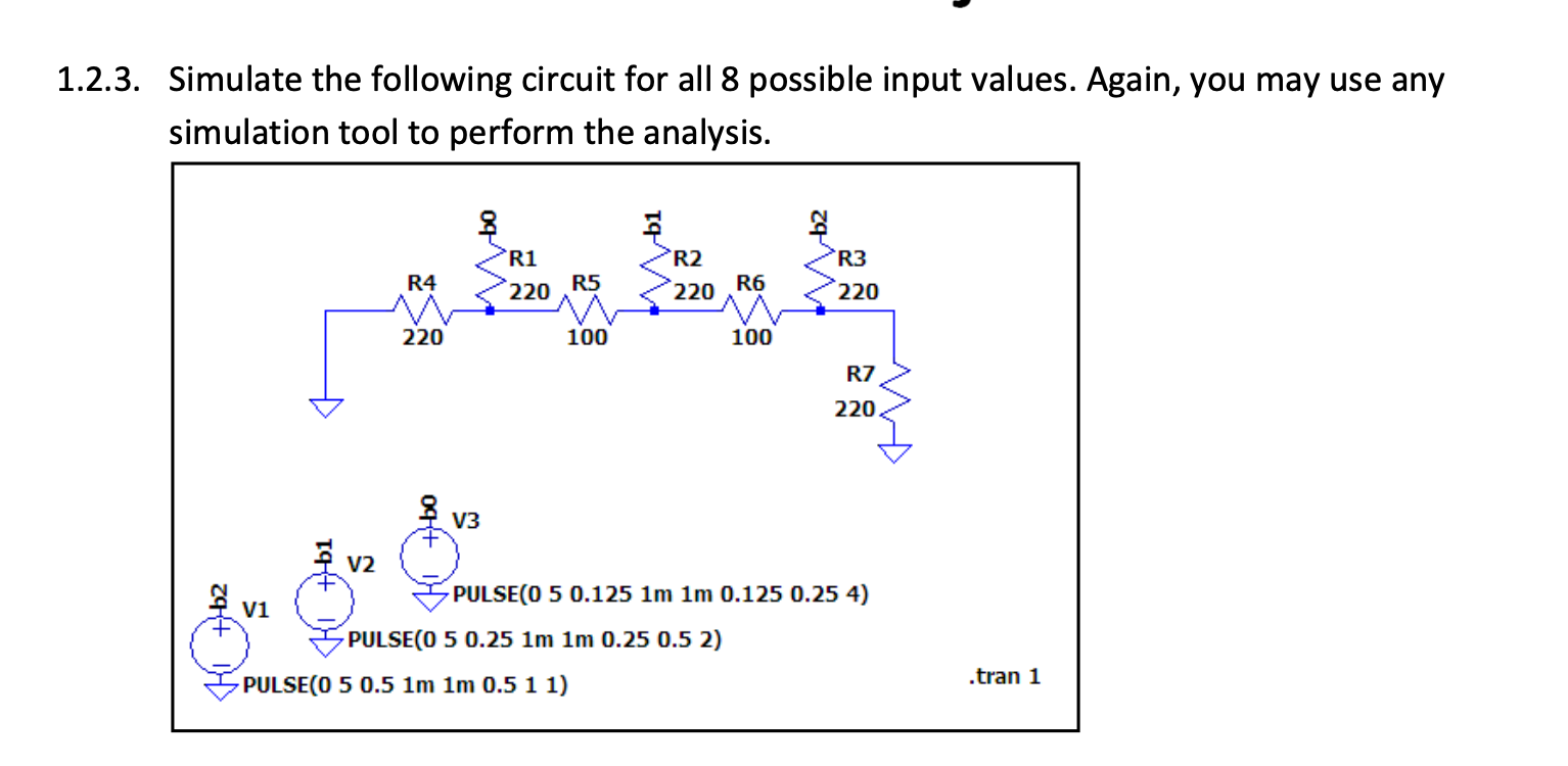 Solved 1.2.3. Simulate the following circuit for all 8 | Chegg.com