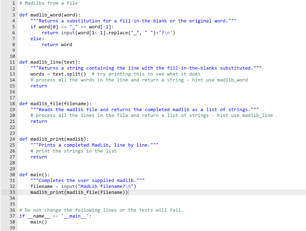 Solved Let's write a program that can handle any Madlib. To | Chegg.com