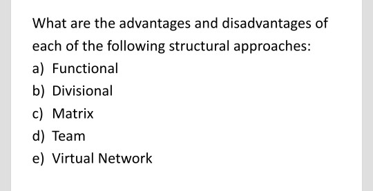 Solved What Are The Advantages And Disadvantages Of Each Of | Chegg.com