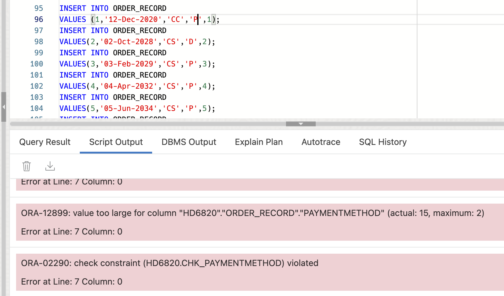 Solved When I try to Insert it, why is it showing an error? | Chegg.com