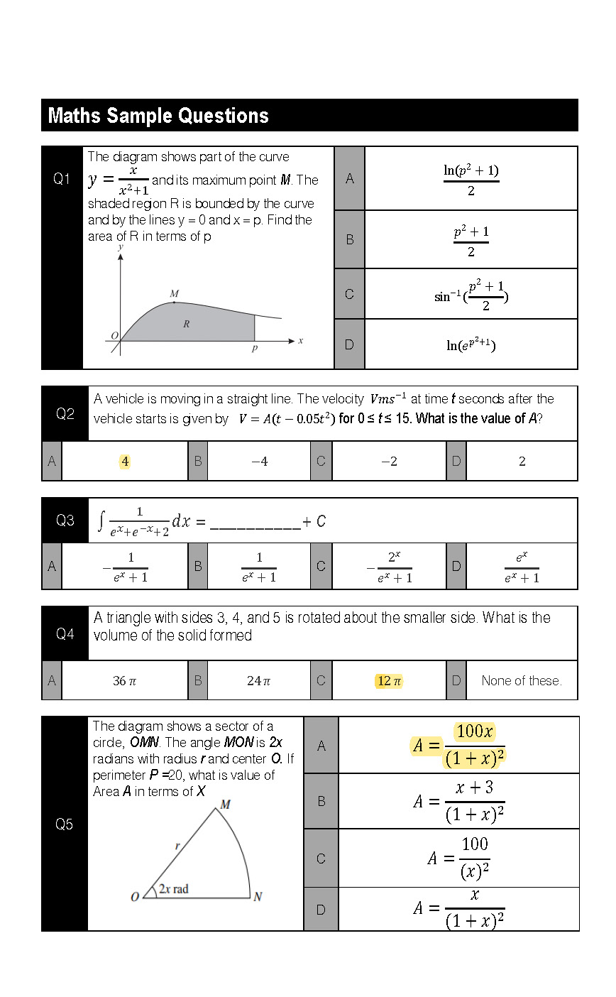 Solved Maths Sample Questions In(p? + 1) 2 The diagram shows | Chegg.com
