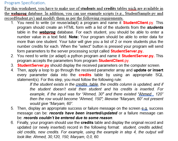 Solved Program Specification. For this worksheet, you have | Chegg.com