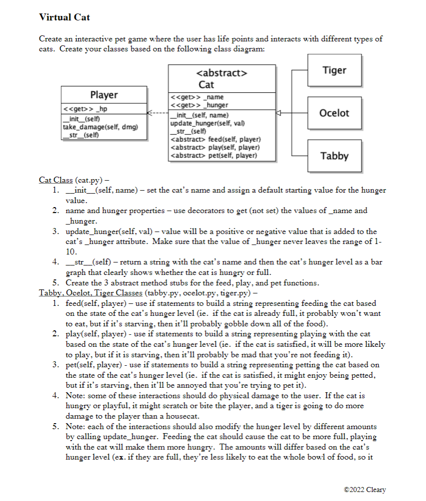 Solved Virtual Cat Create an interactive pet game where the | Chegg.com
