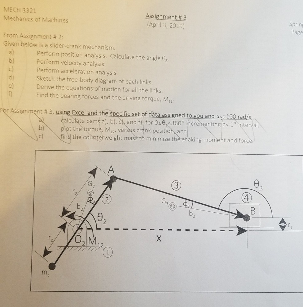 MECH 3321 Mechanics Of Machines Assignment # 3 (April | Chegg.com