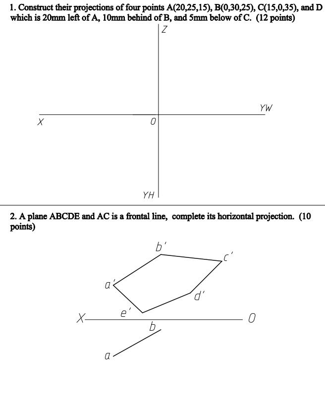 Solved 1 Construct Their Projections Of Four Points A Chegg Com