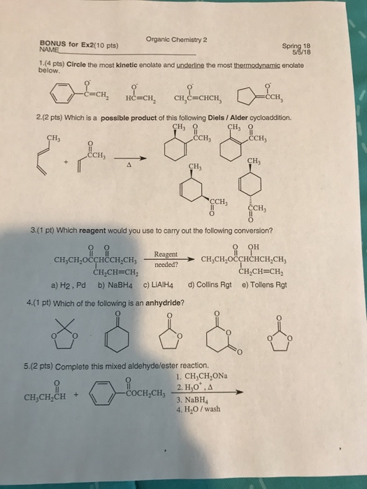 Solved Organic Chemistry 2 BONUS For Ex2(10 Pts) 18 18 1.(4 | Chegg.com