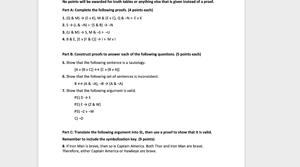 No Points Will Be Awarded For Truth Tables Or Anyt Chegg Com