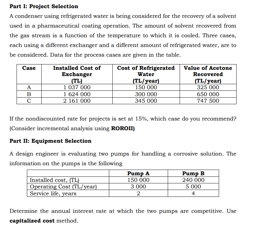 Part I Project Selection A condenser using
