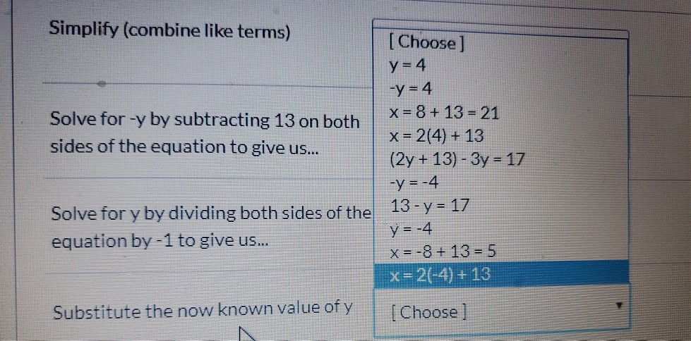 Solved Match the work for each step to solve the following | Chegg.com