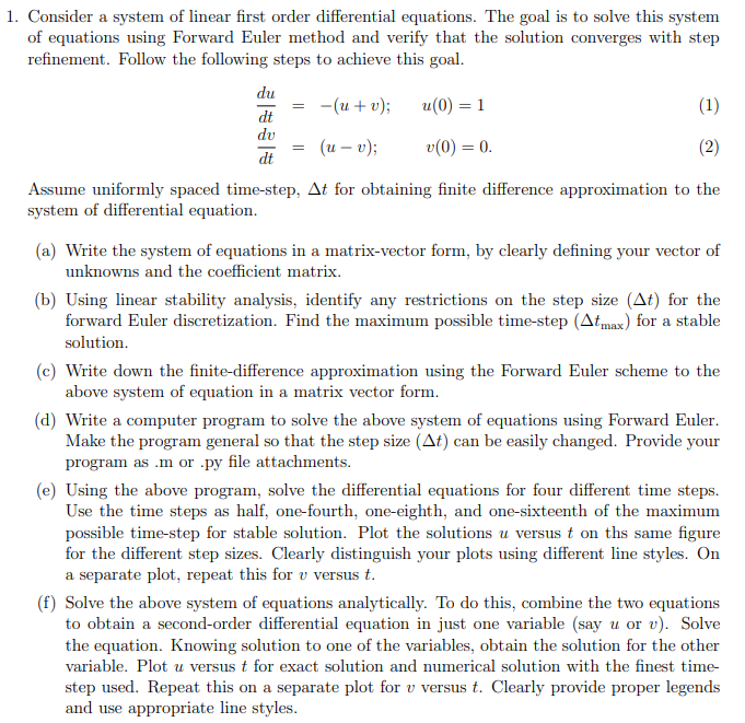 Solved Consider a system of linear first order differential | Chegg.com