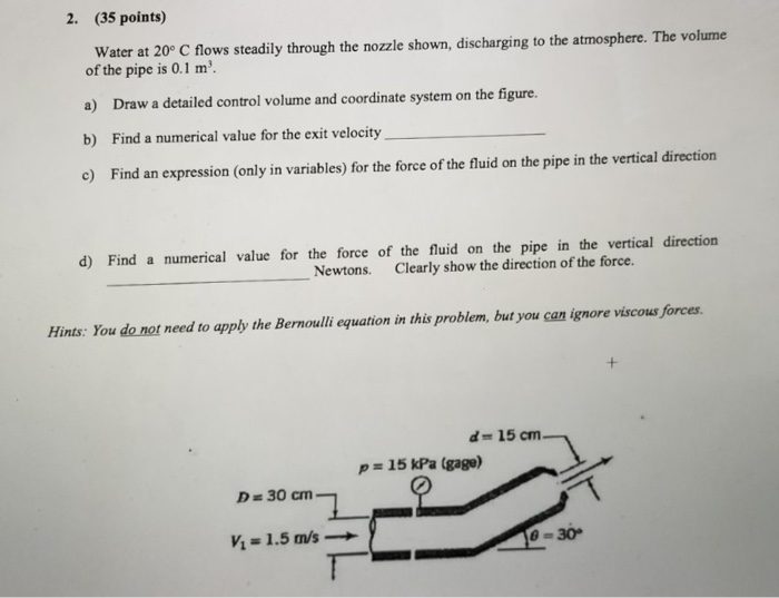 Solved Water at 20 degree C flows steadily through the | Chegg.com