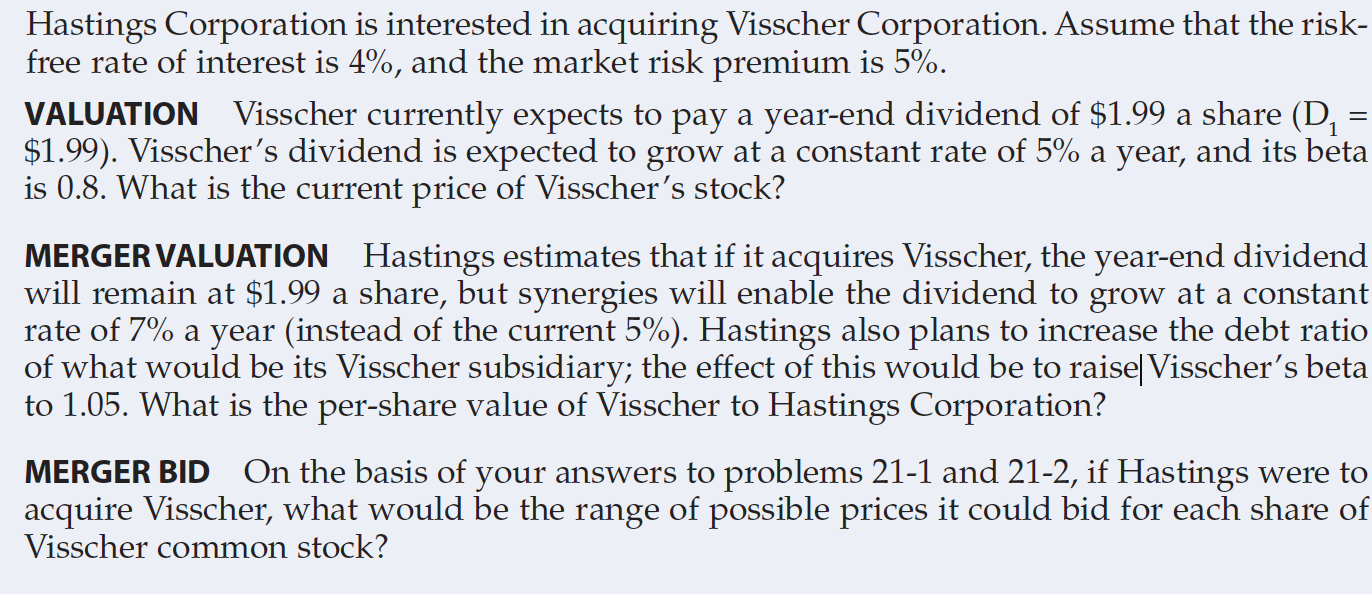 Solved Hastings Corporation is interested in acquiring
