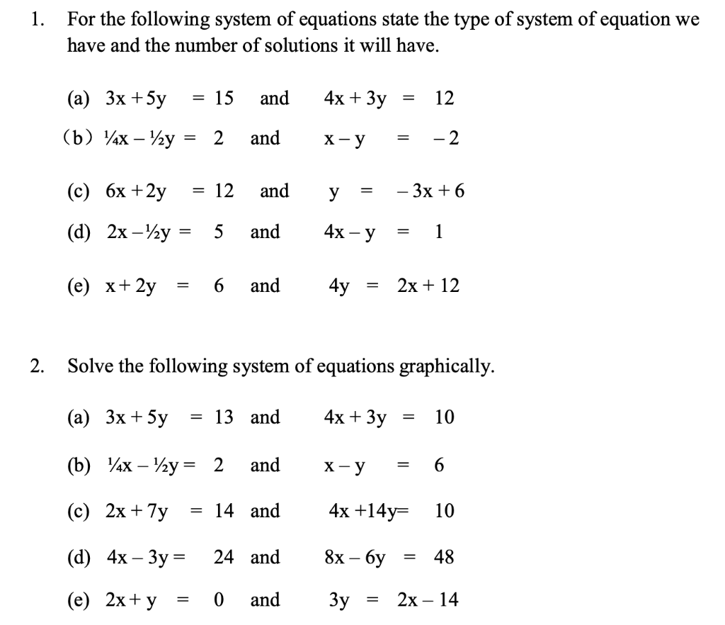 Solved 1. For the following system of equations state the | Chegg.com