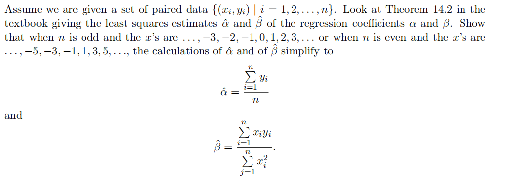 Solved Assume we are given a set of paired data | Chegg.com