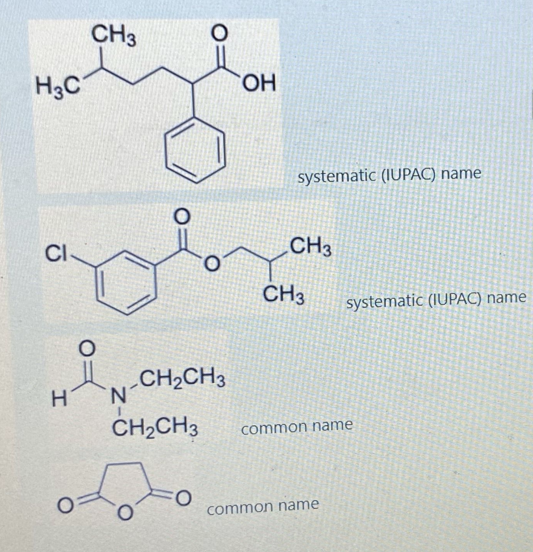 Solved Hello! What are the systematic names of each | Chegg.com