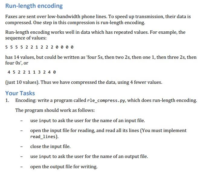 Run-length encoding Faxes are sent over low-bandwidth | Chegg.com