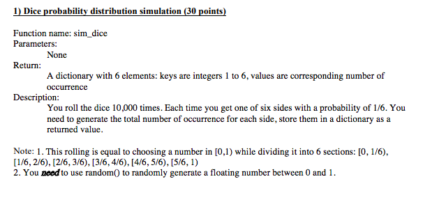 Solved 1) Dice probability distribution simulation (30 | Chegg.com